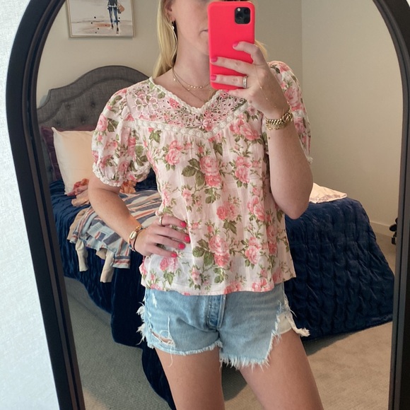 LoveShackFancy Concord Pink Floral Puff Sleeve Top - Picture 10 of 16